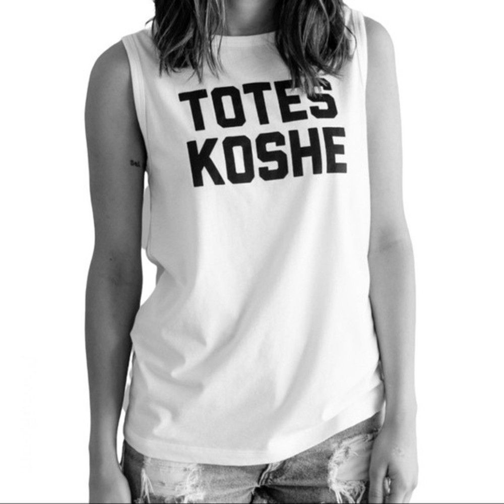 Unkosher Market TOTES KOSHE White Tank Top Black Graphic Size Large